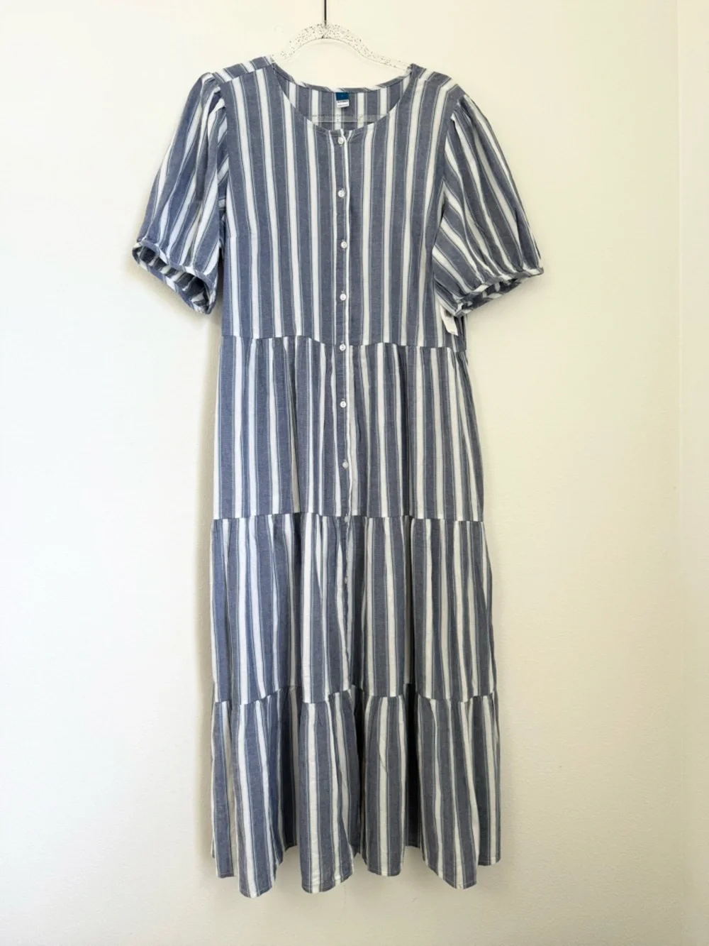Old Navy Puff-sleeve Tiered Striped Midi Swing Dress Size L NWT - Picture 5 of 10